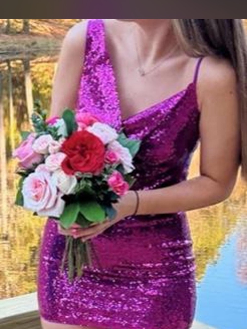 Hello Molly Magenta Sequined Asymmetrical Mini Dress
